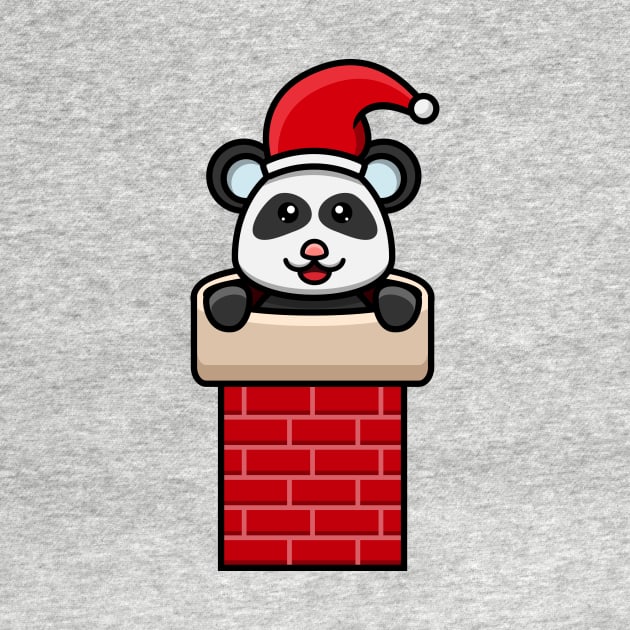 Sticker and Label Of  Cute Baby Panda On chimney house and wearing Santa Hat. by tedykurniawan12